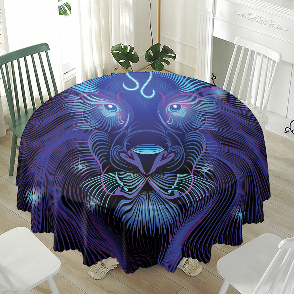 Dark Leo Zodiac Sign Print Waterproof Round Tablecloth
