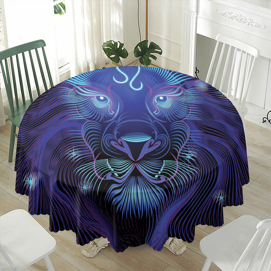 Dark Leo Zodiac Sign Print Waterproof Round Tablecloth