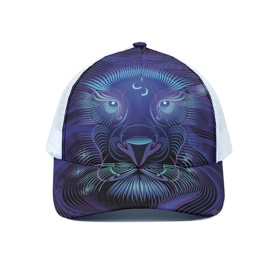 Dark Leo Zodiac Sign Print White Mesh Trucker Cap