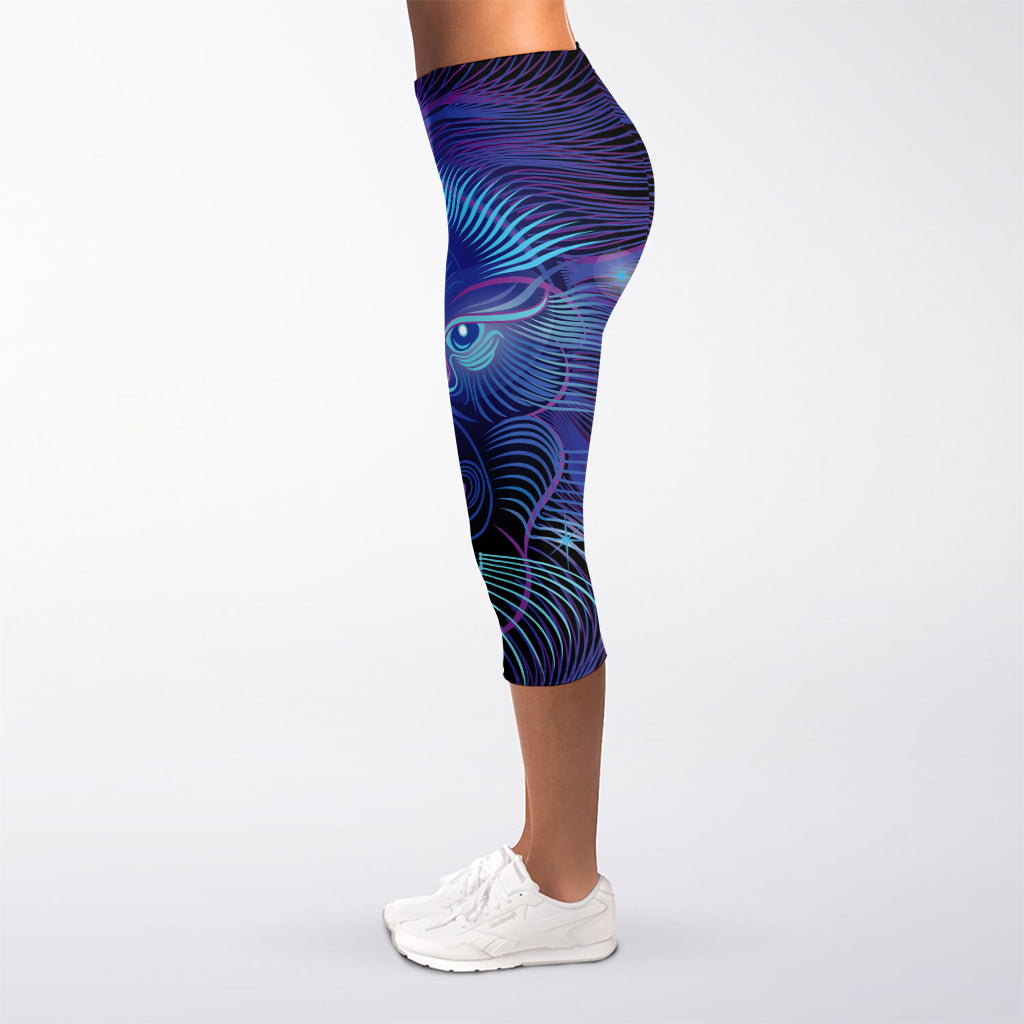 Dark Leo Zodiac Sign Print Women's Capri Leggings