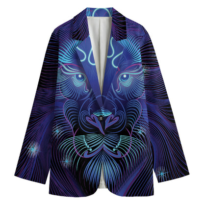 Dark Leo Zodiac Sign Print Women's Cotton Blazer