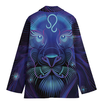 Dark Leo Zodiac Sign Print Women's Cotton Blazer