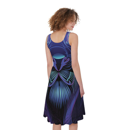 Dark Leo Zodiac Sign Print Women's Sleeveless Dress