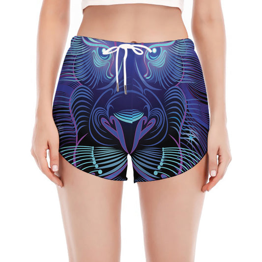 Dark Leo Zodiac Sign Print Women's Split Running Shorts