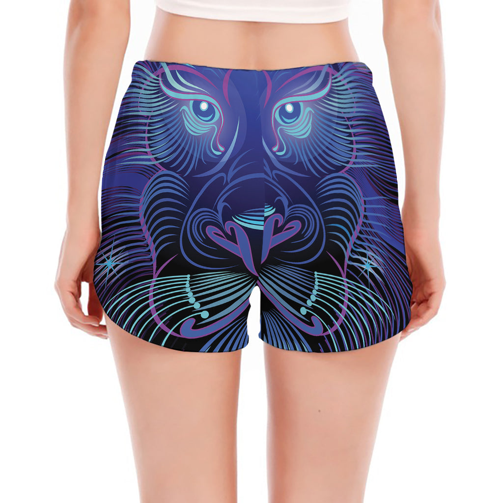 Dark Leo Zodiac Sign Print Women's Split Running Shorts