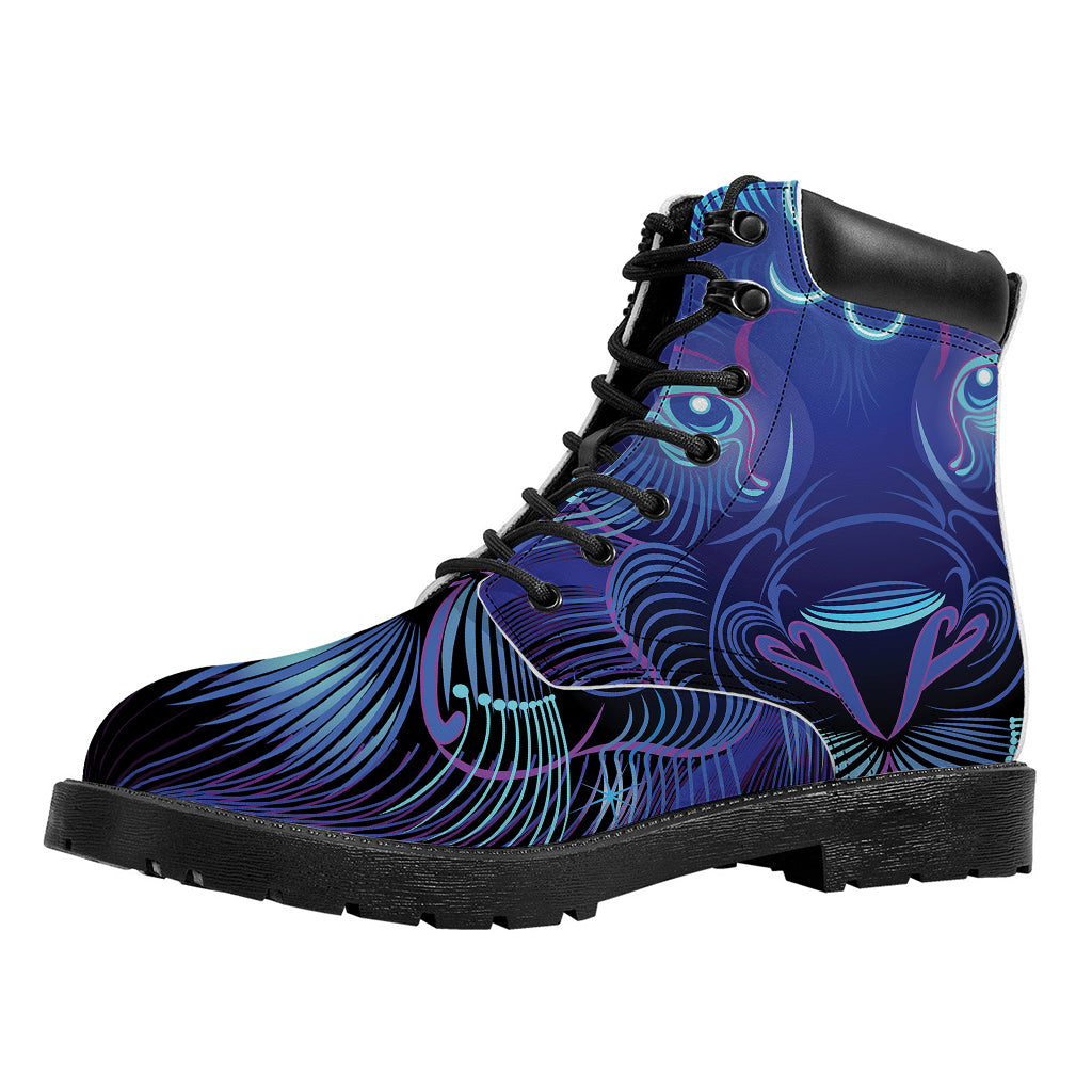 Dark Leo Zodiac Sign Print Work Boots