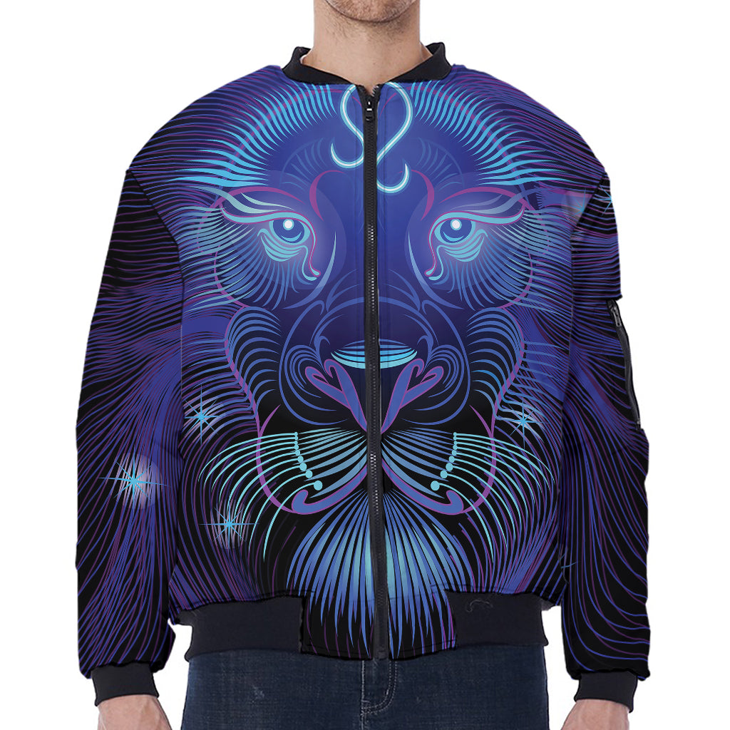 Dark Leo Zodiac Sign Print Zip Sleeve Bomber Jacket