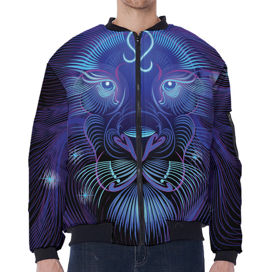 Dark Leo Zodiac Sign Print Zip Sleeve Bomber Jacket