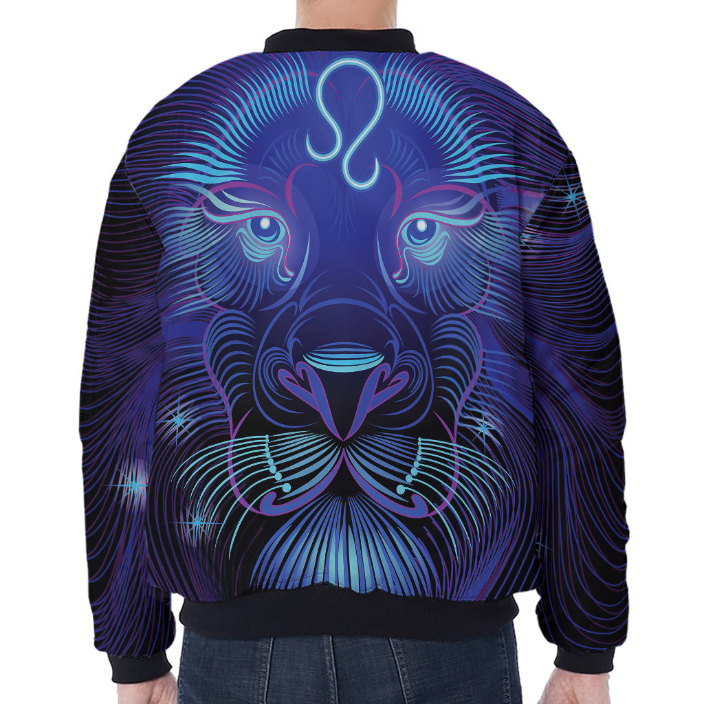 Dark Leo Zodiac Sign Print Zip Sleeve Bomber Jacket