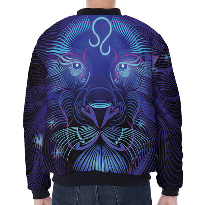 Dark Leo Zodiac Sign Print Zip Sleeve Bomber Jacket