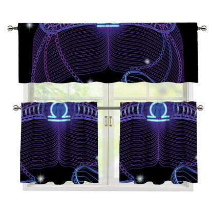 Dark Libra Zodiac Sign Print 3 Piece Kitchen Curtains