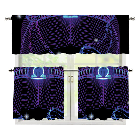 Dark Libra Zodiac Sign Print 3 Piece Kitchen Curtains