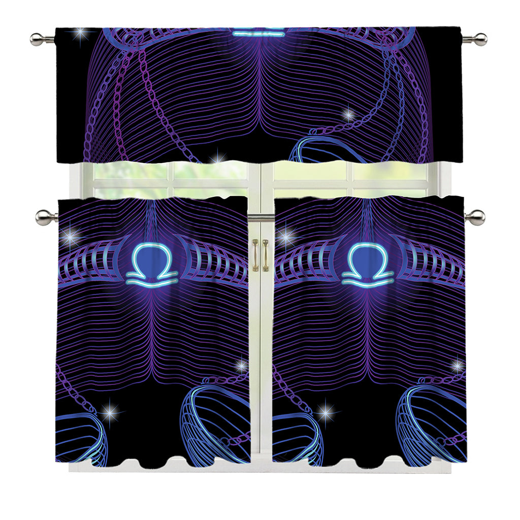 Dark Libra Zodiac Sign Print 3 Piece Kitchen Curtains
