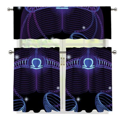 Dark Libra Zodiac Sign Print 3 Piece Kitchen Curtains