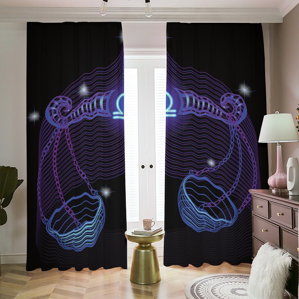 Dark Libra Zodiac Sign Print Blackout Pencil Pleat Curtains