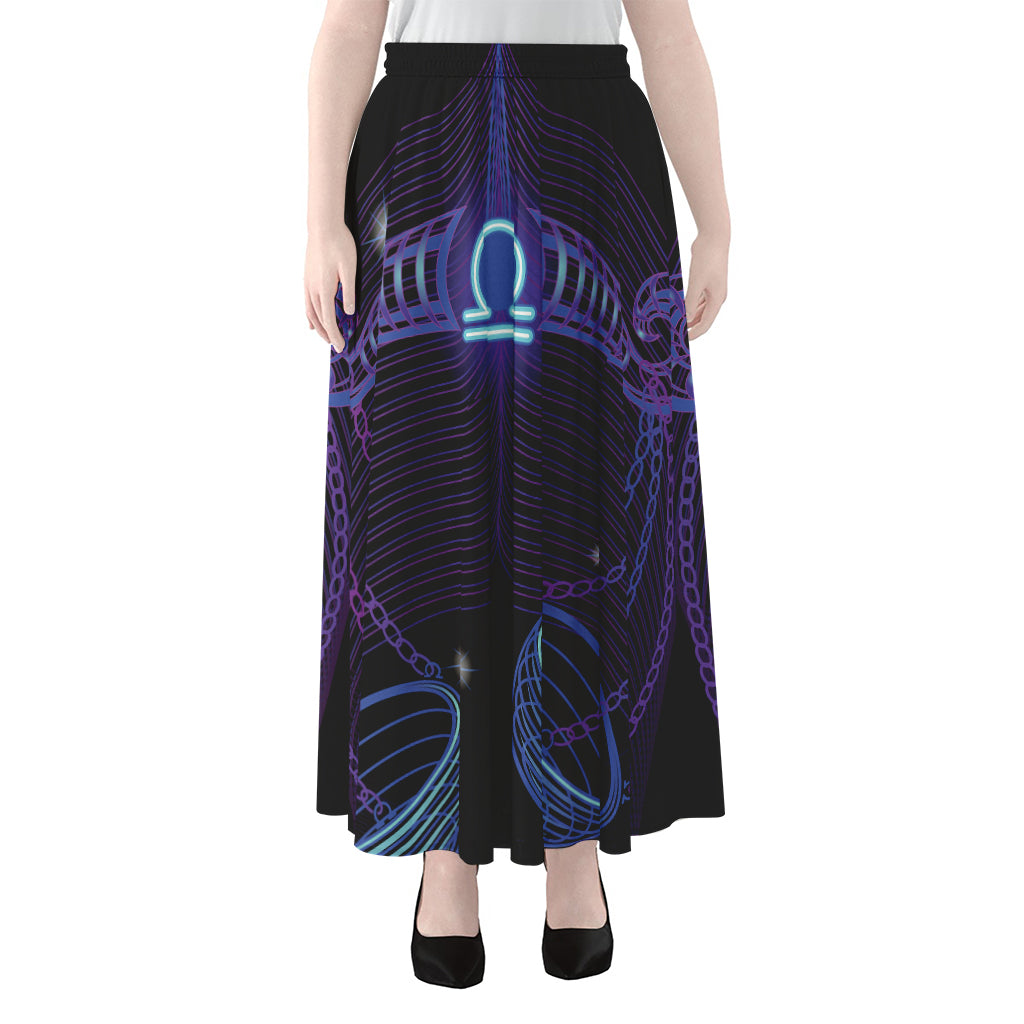 Dark Libra Zodiac Sign Print Chiffon Maxi Skirt