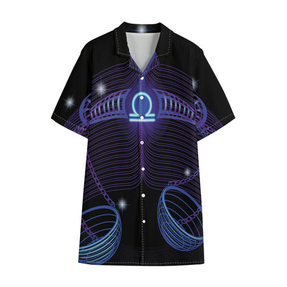 Dark Libra Zodiac Sign Print Cotton Hawaiian Shirt