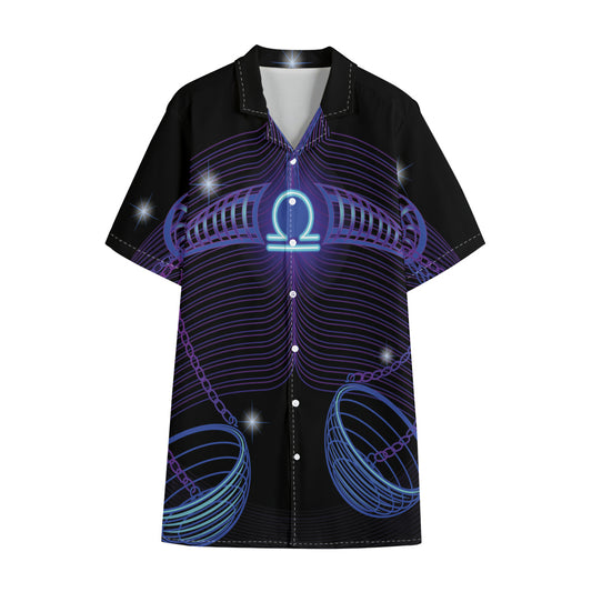 Dark Libra Zodiac Sign Print Cotton Hawaiian Shirt