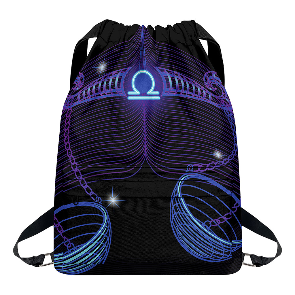 Dark Libra Zodiac Sign Print Drawstring Backpack