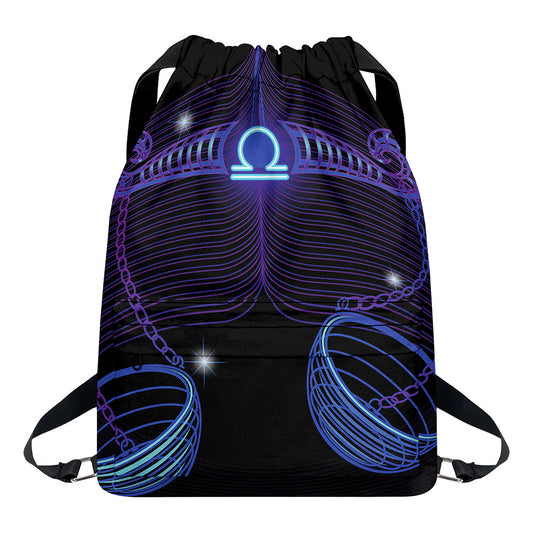 Dark Libra Zodiac Sign Print Drawstring Backpack
