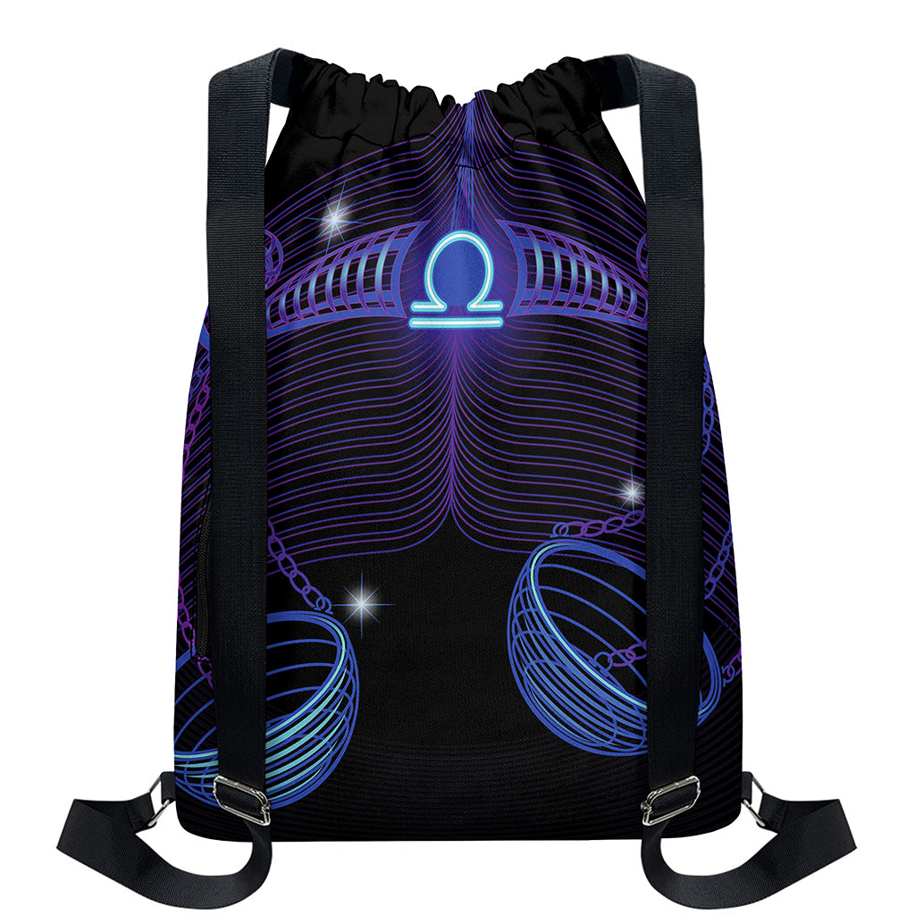 Dark Libra Zodiac Sign Print Drawstring Backpack