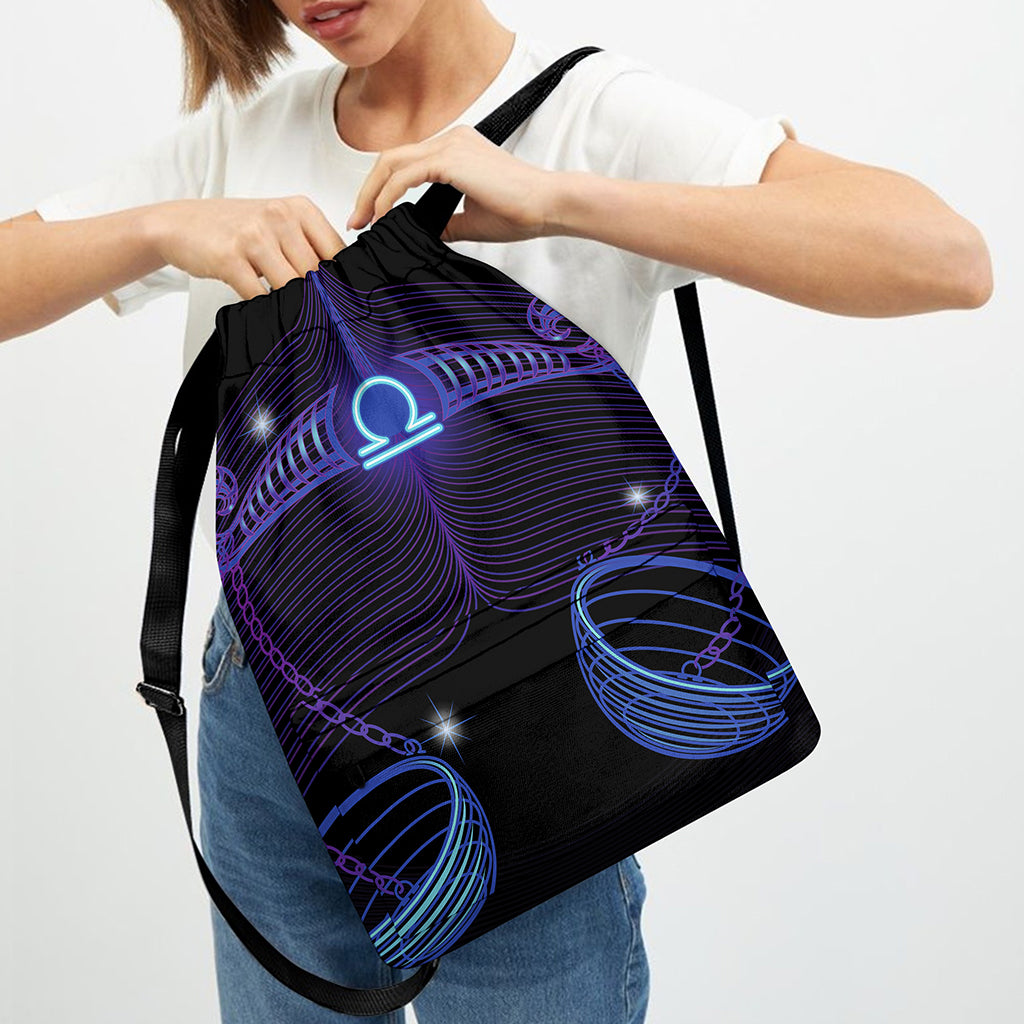 Dark Libra Zodiac Sign Print Drawstring Backpack
