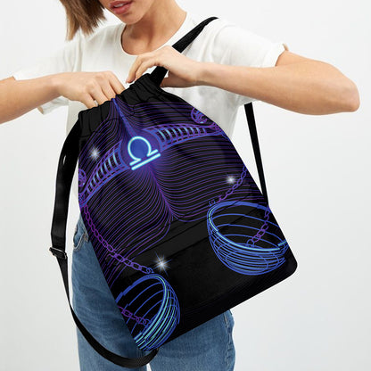 Dark Libra Zodiac Sign Print Drawstring Backpack