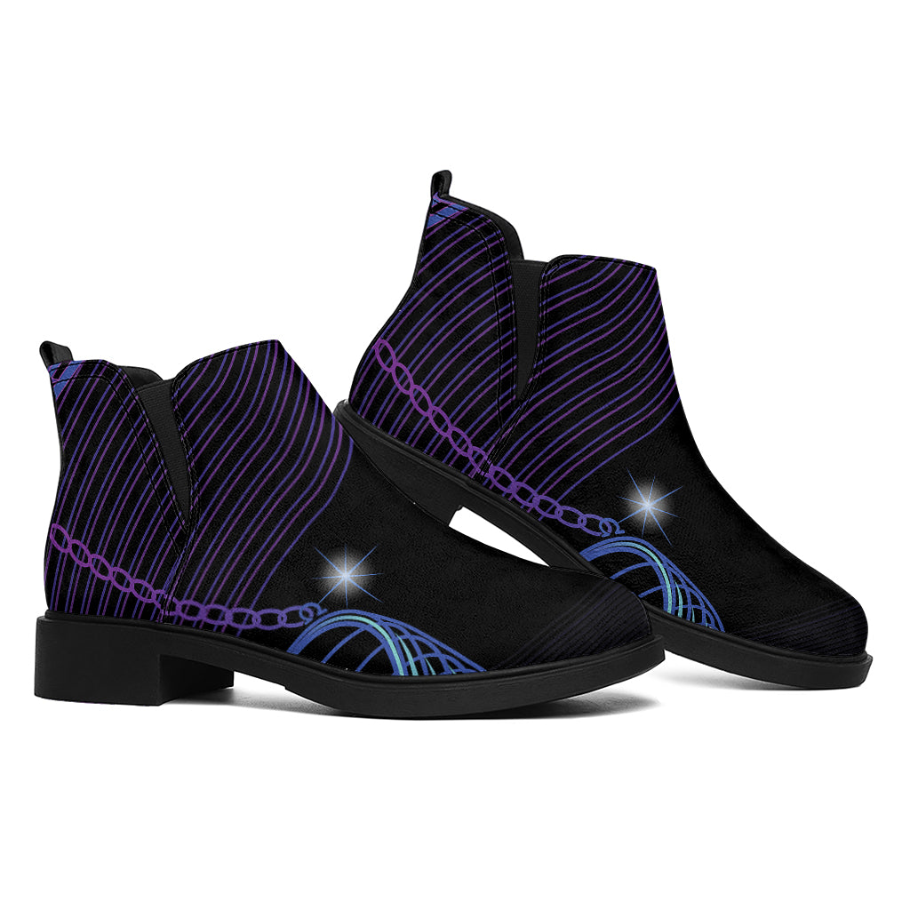Dark Libra Zodiac Sign Print Flat Ankle Boots