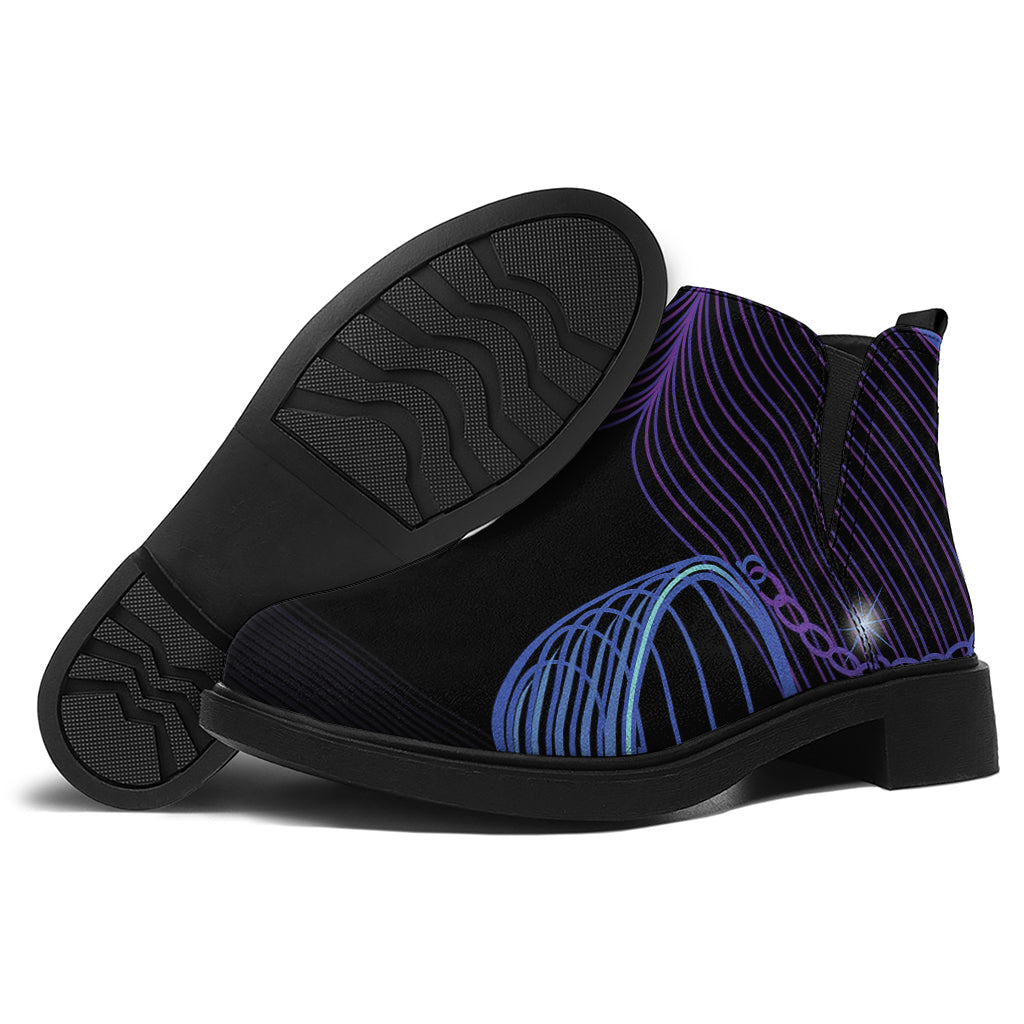 Dark Libra Zodiac Sign Print Flat Ankle Boots