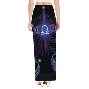 Dark Libra Zodiac Sign Print High Slit Maxi Skirt