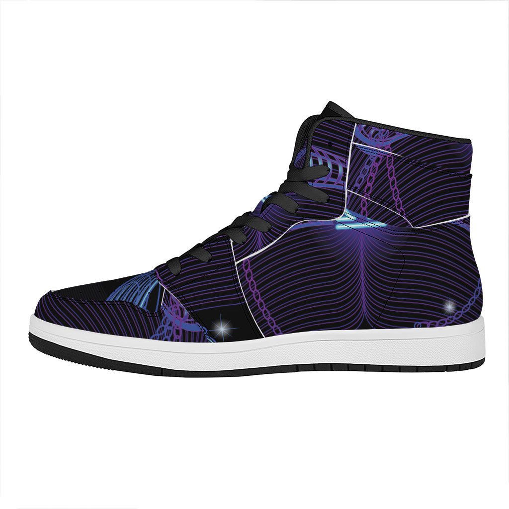 Dark Libra Zodiac Sign Print High Top Leather Sneakers