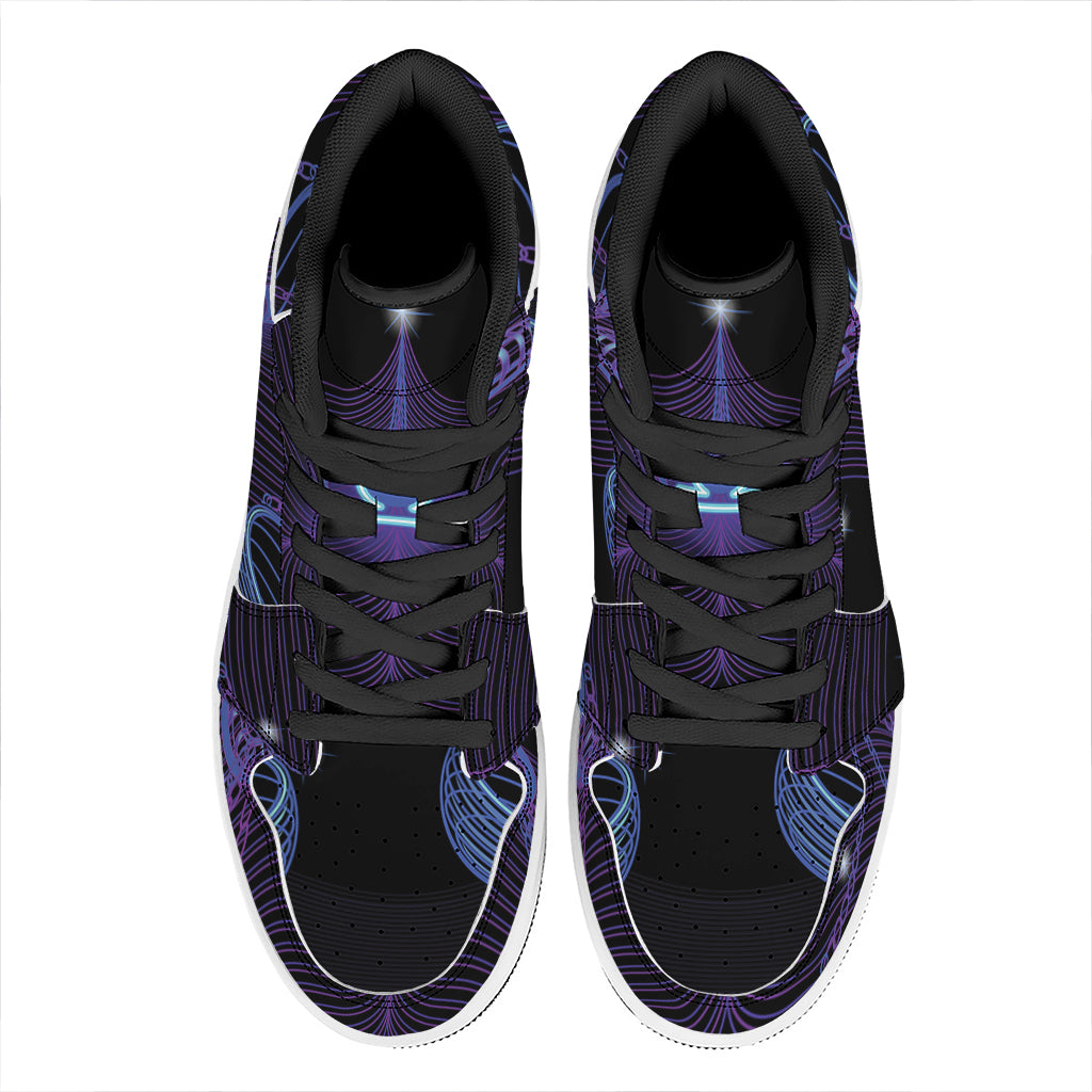 Dark Libra Zodiac Sign Print High Top Leather Sneakers