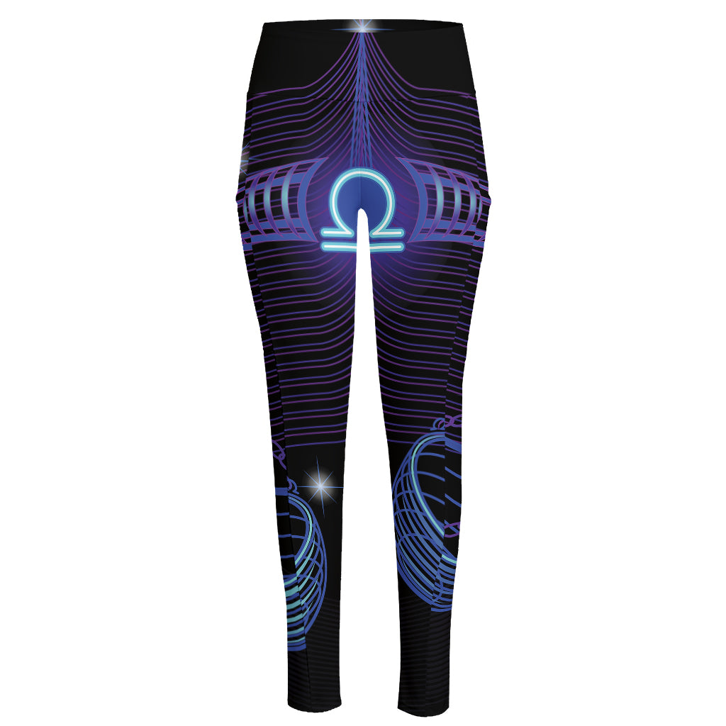 Dark Libra Zodiac Sign Print High-Waisted Pocket Leggings