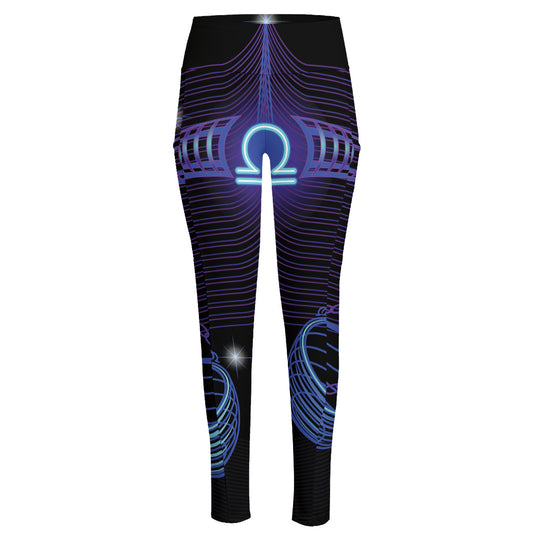 Dark Libra Zodiac Sign Print High-Waisted Pocket Leggings