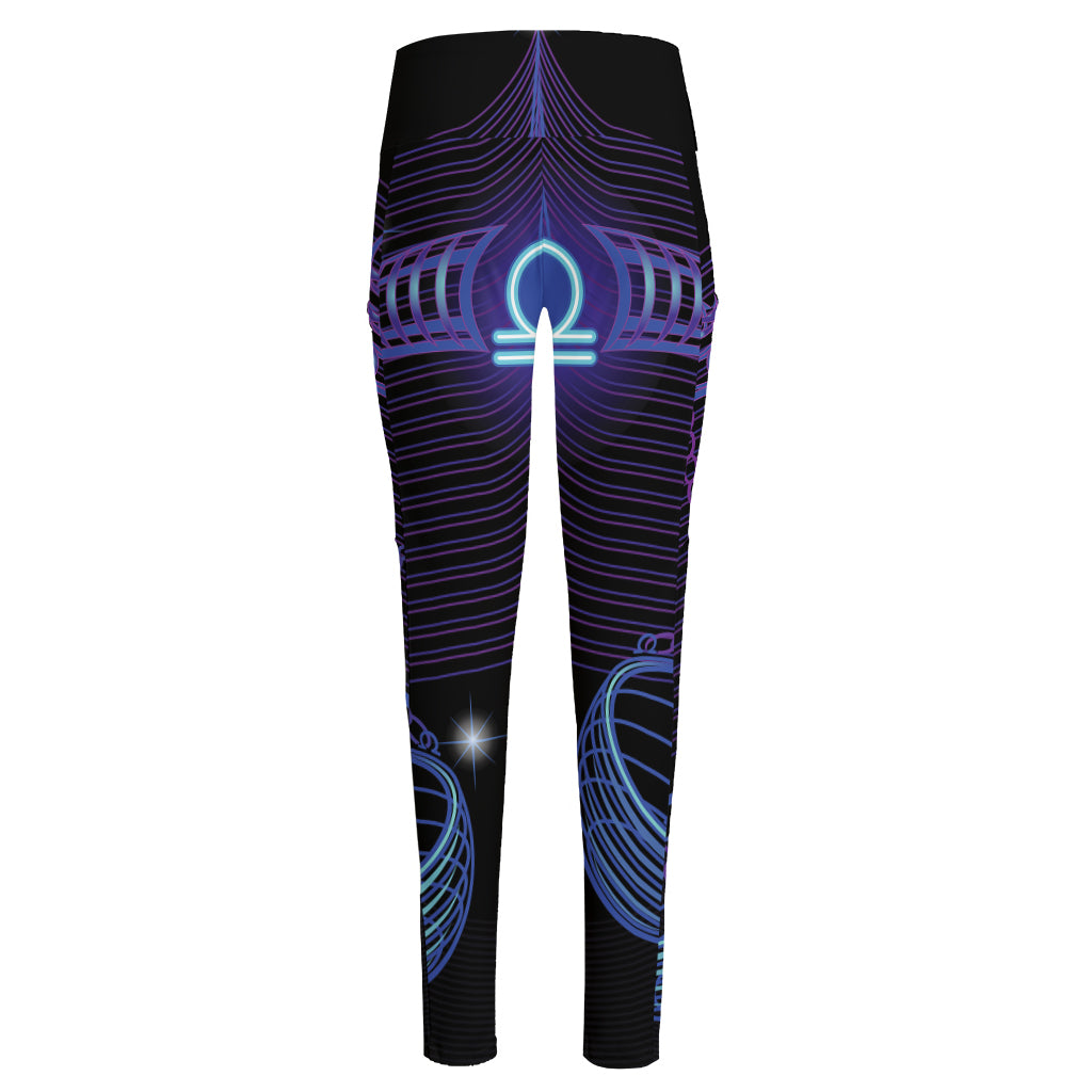 Dark Libra Zodiac Sign Print High-Waisted Pocket Leggings