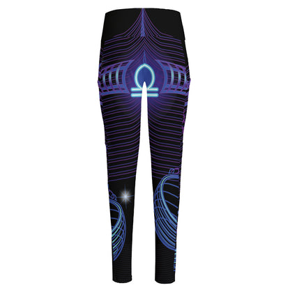 Dark Libra Zodiac Sign Print High-Waisted Pocket Leggings