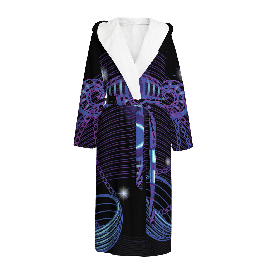 Dark Libra Zodiac Sign Print Hooded Bathrobe