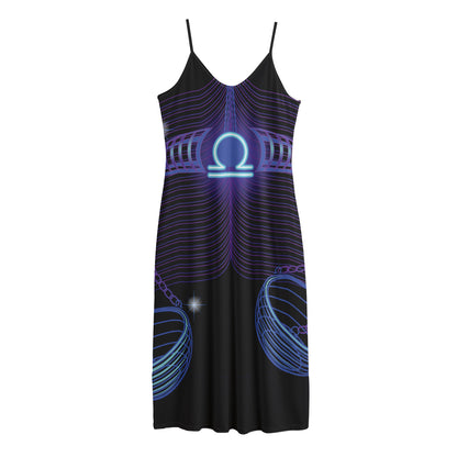 Dark Libra Zodiac Sign Print Jersey Midi Cami Dress