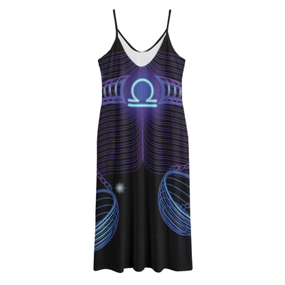 Dark Libra Zodiac Sign Print Jersey Midi Cami Dress