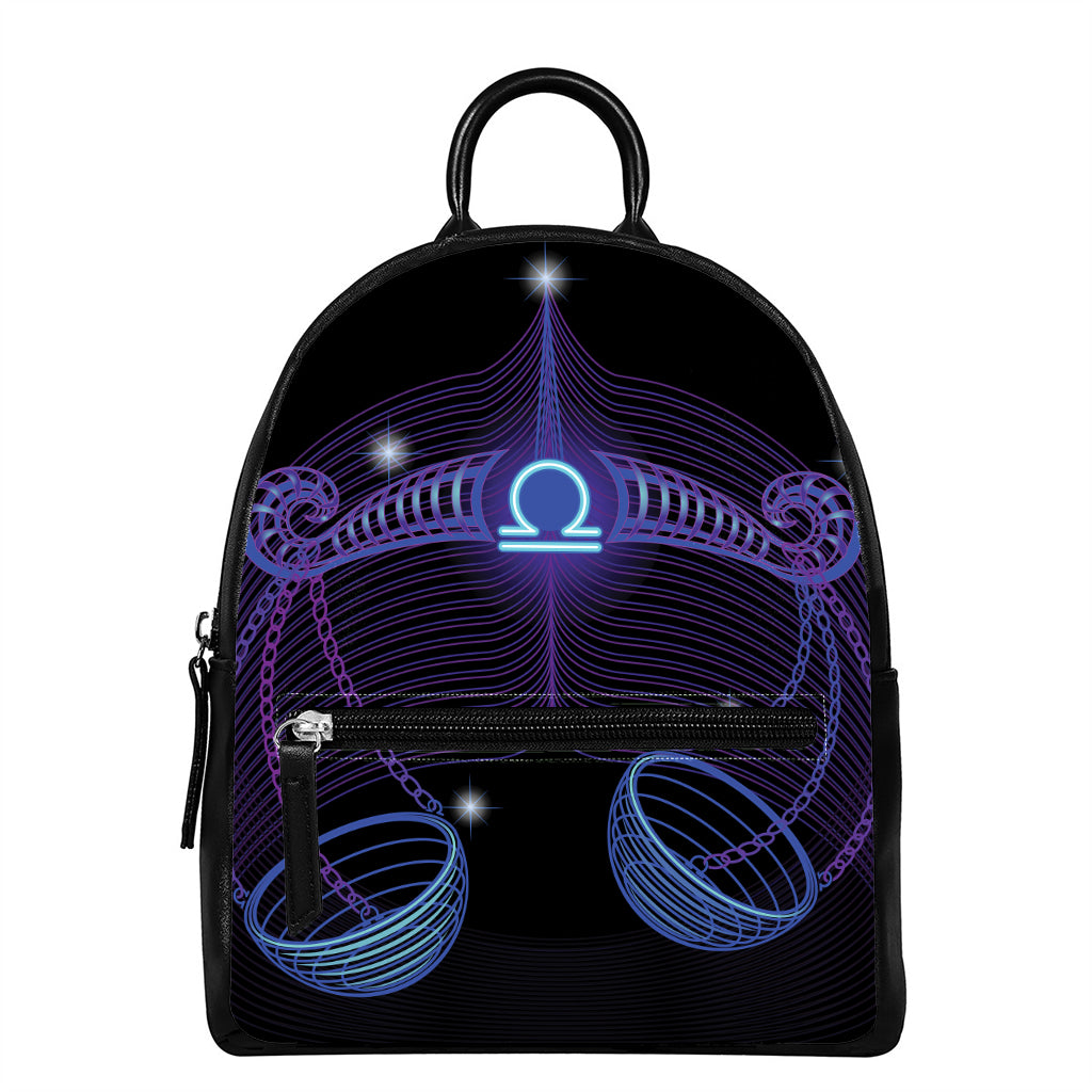 Dark Libra Zodiac Sign Print Leather Backpack