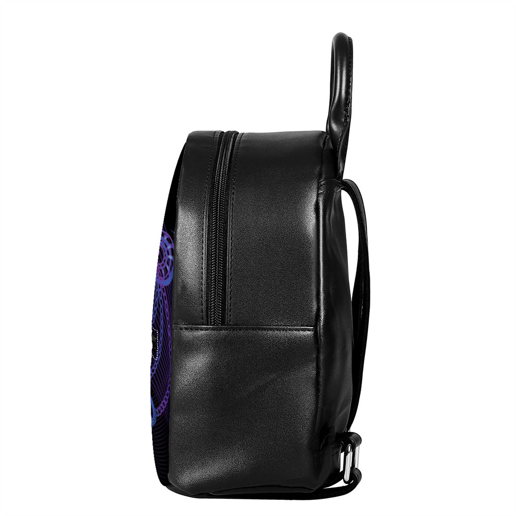 Dark Libra Zodiac Sign Print Leather Backpack