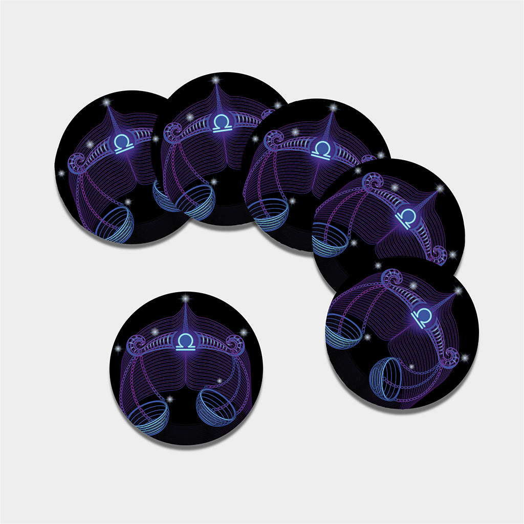 Dark Libra Zodiac Sign Print Leather Coaster Set