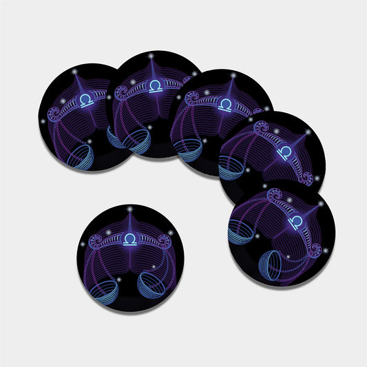 Dark Libra Zodiac Sign Print Leather Coaster Set