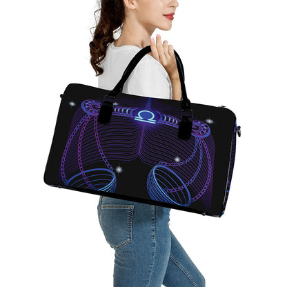 Dark Libra Zodiac Sign Print Leather Duffle Bag