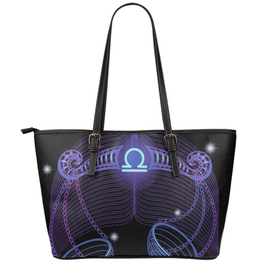 Dark Libra Zodiac Sign Print Leather Tote Bag