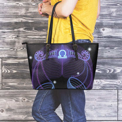 Dark Libra Zodiac Sign Print Leather Tote Bag
