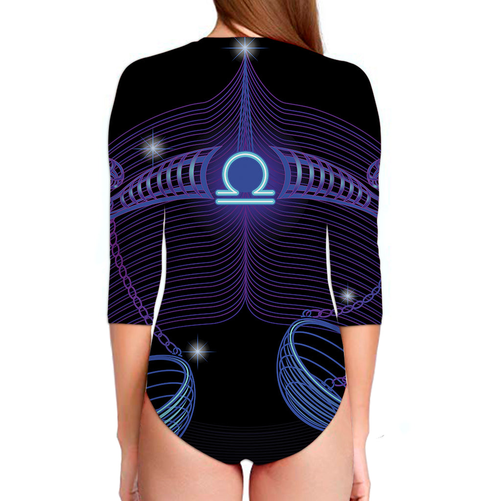 Dark Libra Zodiac Sign Print Long Sleeve Swimsuit