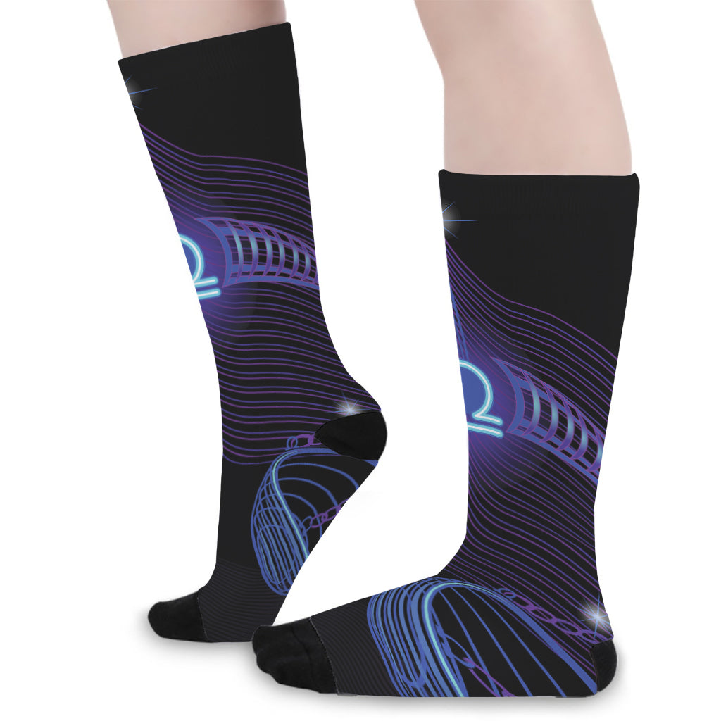 Dark Libra Zodiac Sign Print Long Socks