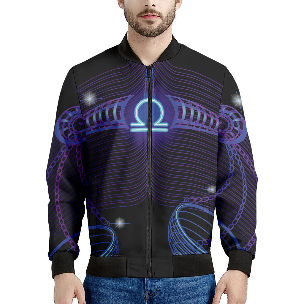Dark Libra Zodiac Sign Print Men's Bomber Jacket