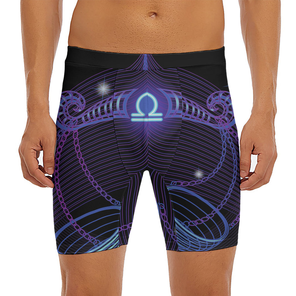 Dark Libra Zodiac Sign Print Men's Long Boxer Briefs